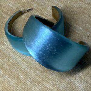 Alexis Bittar Shimmering Blue lucite glass Hoop Earrings 2”